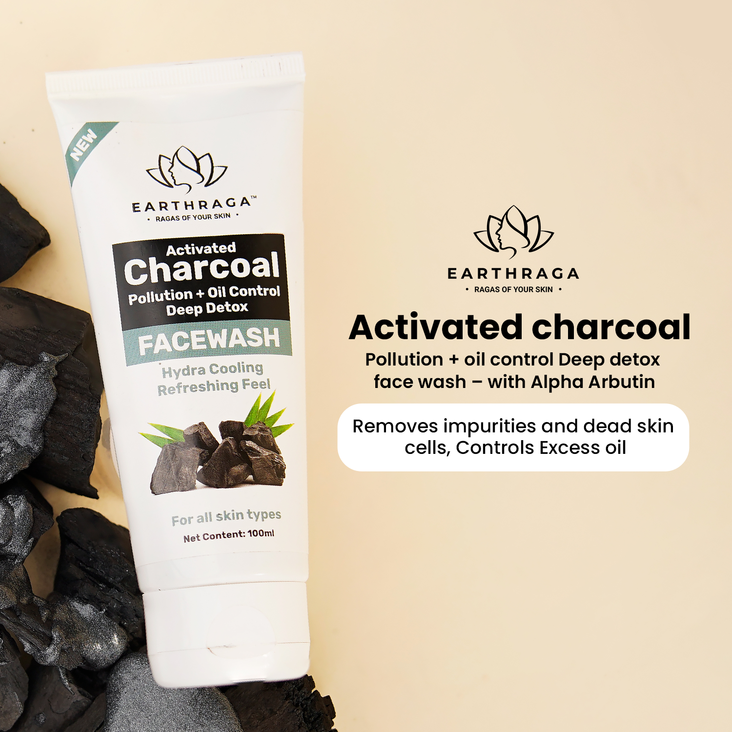 Earthraga Activated Charcoal Face Wash and Aloe Vera Neem Tea Tree Face Wash Combo