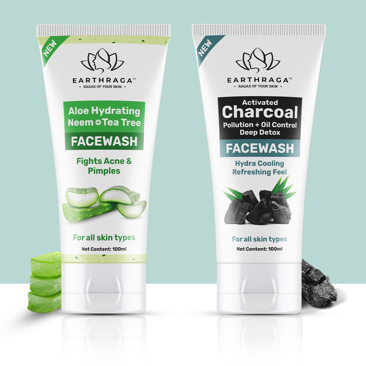 Activated Charcoal Face Wash and Aloe Vera Neem Tea Tree Face Wash Combo