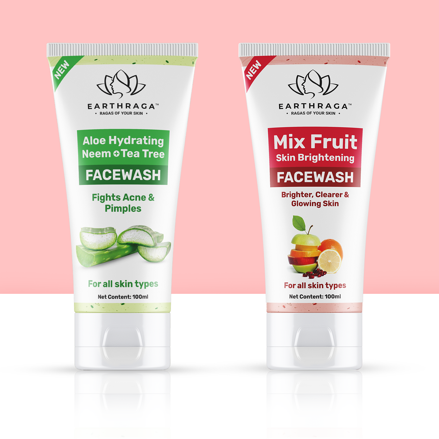 Mix Fruit Skin Brightening - Aloe Vera Neem Tea Tree Face Wash Combo