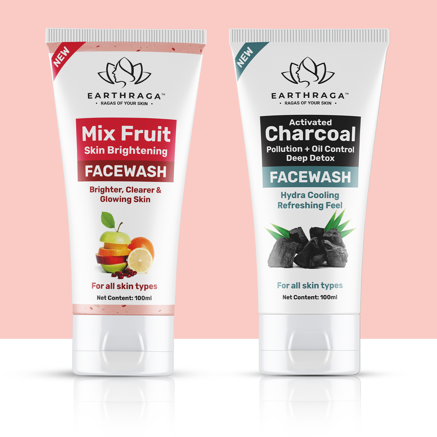 Earthraga Activated Charcoal Facewash and Mix Fruit Facewash combo